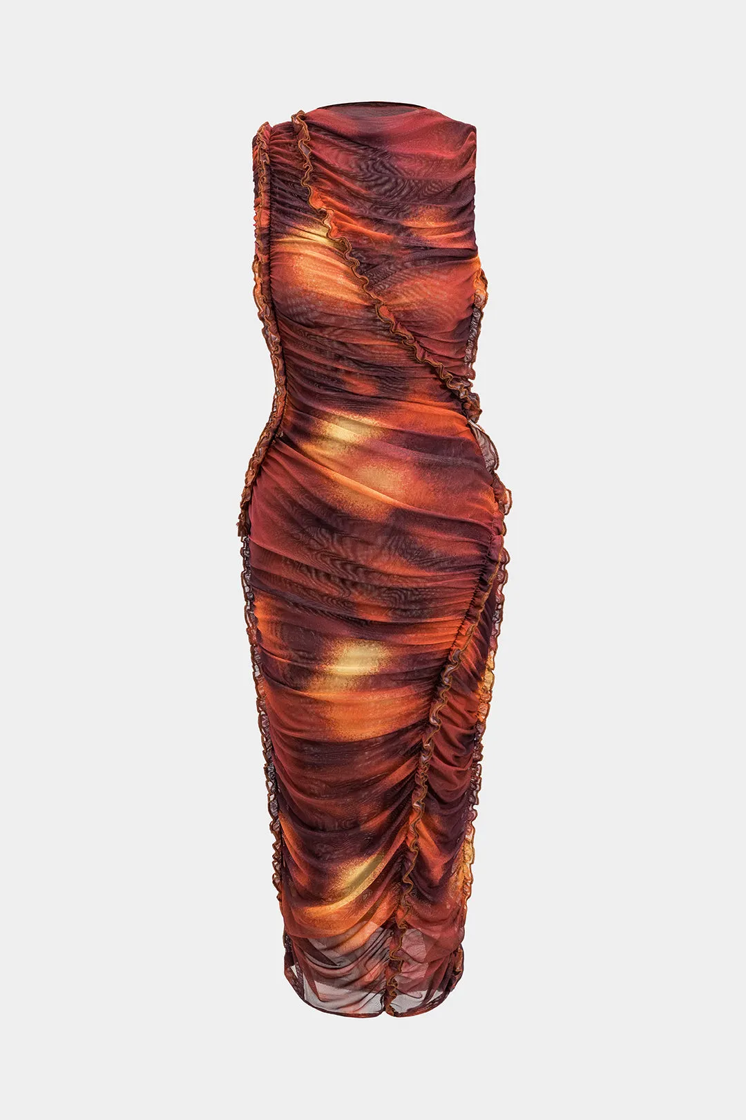 Tropisk print Ruched tunger ærmeløs midi -kjole sold by Micas product image thumbnail 2