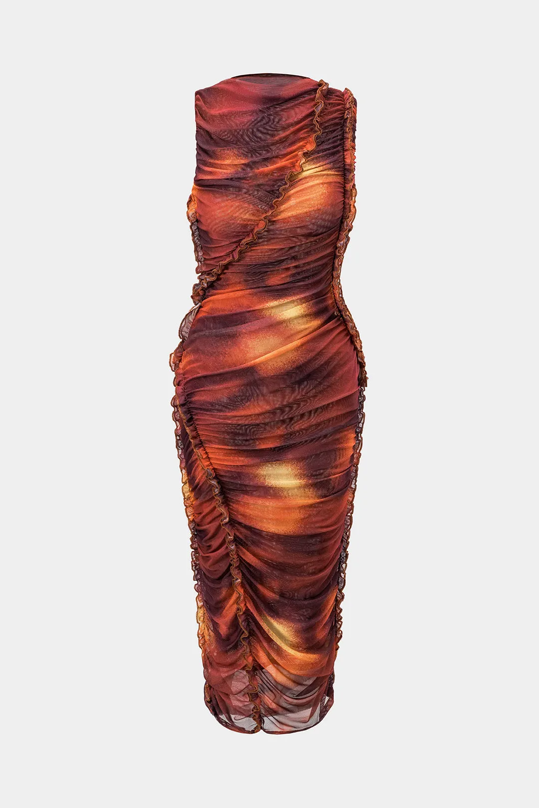 Tropisk print Ruched tunger ærmeløs midi -kjole sold by Micas product image thumbnail 3