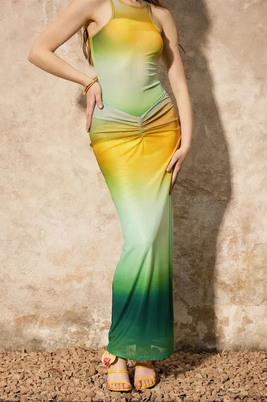 Ombre print ruched nederdel sold by Micas