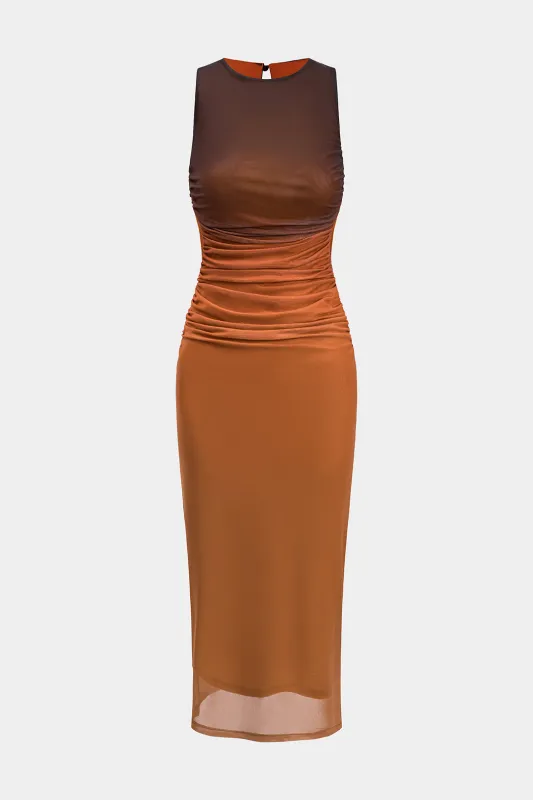 Ombre print mesh ruched udskåret ærmeløs maxi kjole sold by Micas
