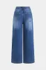 Denim frynse knap lomme brede ben jeans sold by Micas