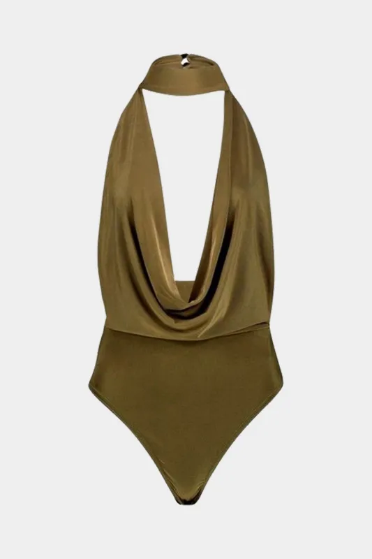 Patchwork ærmeløs satin bodysuit sold by Micas