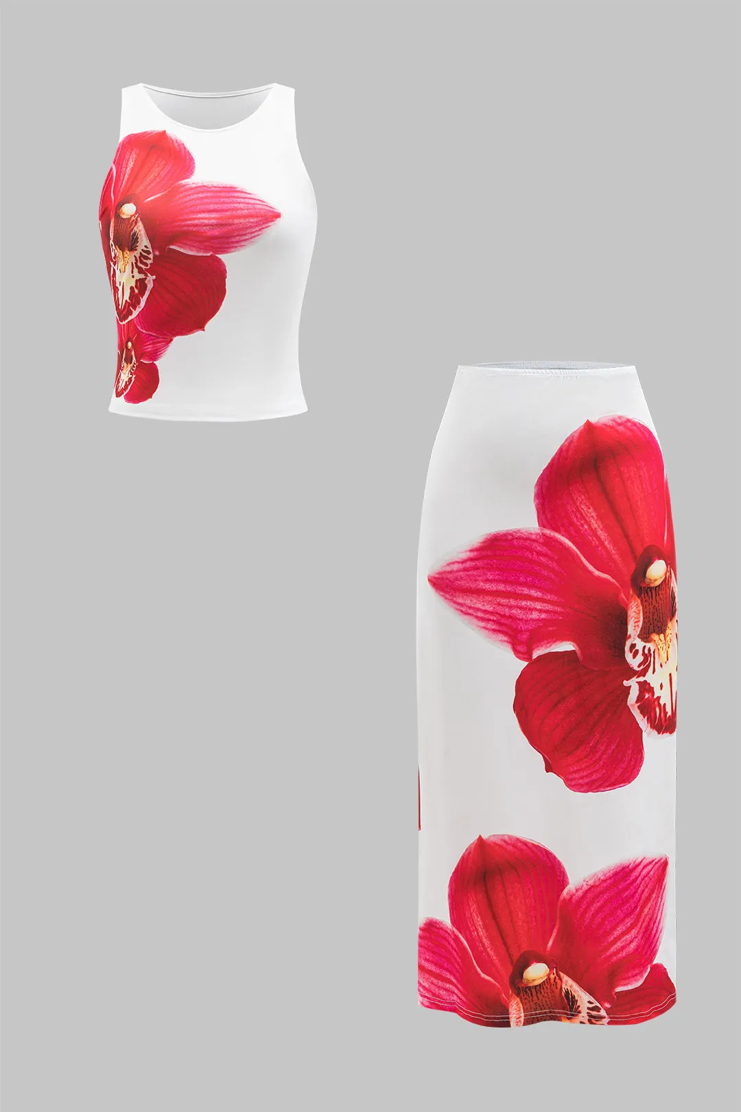 Blomsterprintvest og nederdel sold by Micas