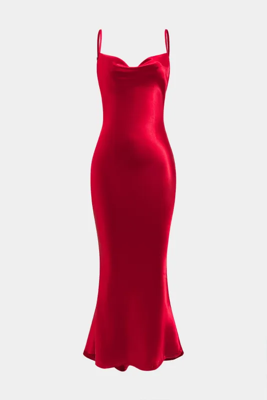 Satin rygfri slip midi kjole sold by Micas
