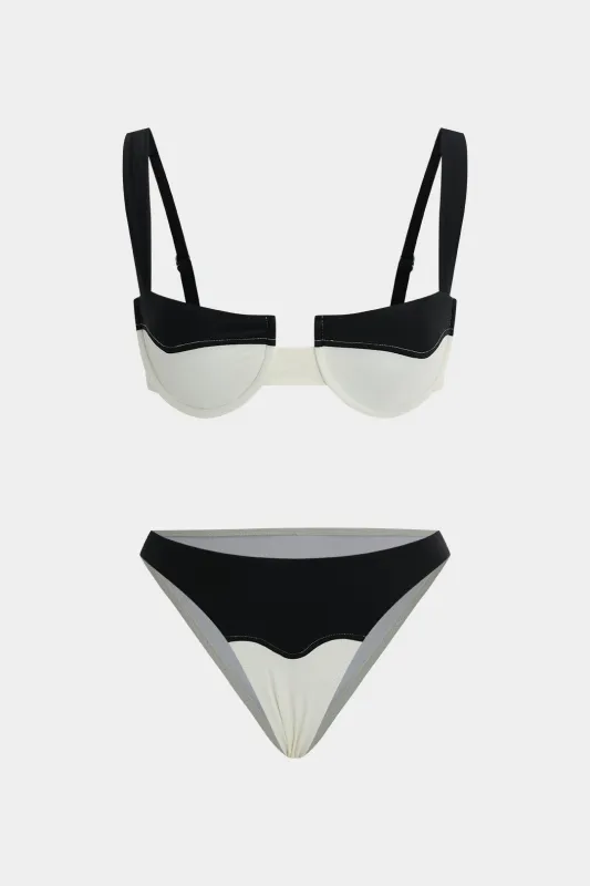 Kontrast Ruched Patchwork Bikini Set sold by Micas