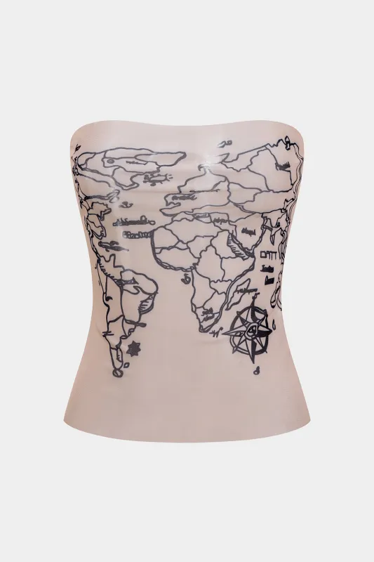 Mesh Abstract Print Stropless Tube Top made by Micas