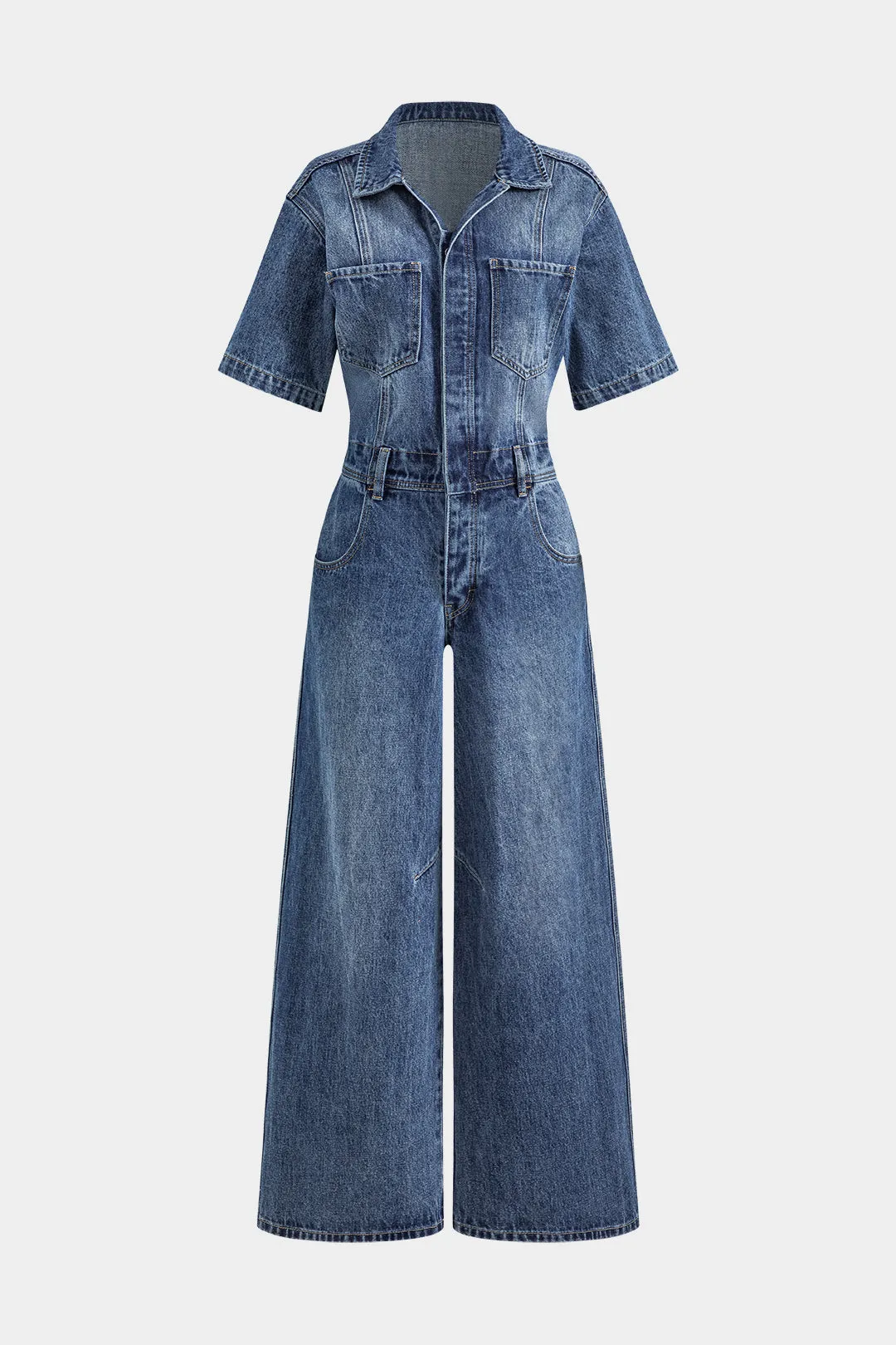 Denim knap lomme kortærmet jumpsuit sold by Micas