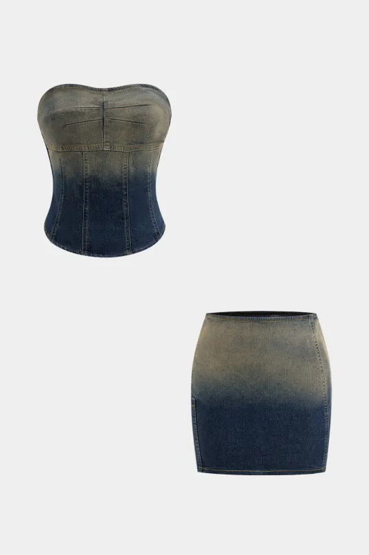 Denim tube top og nederdel sæt sold by Micas