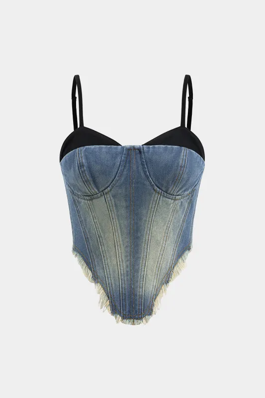 Kontrast denim lynlås bustier korset cami top sold by Micas