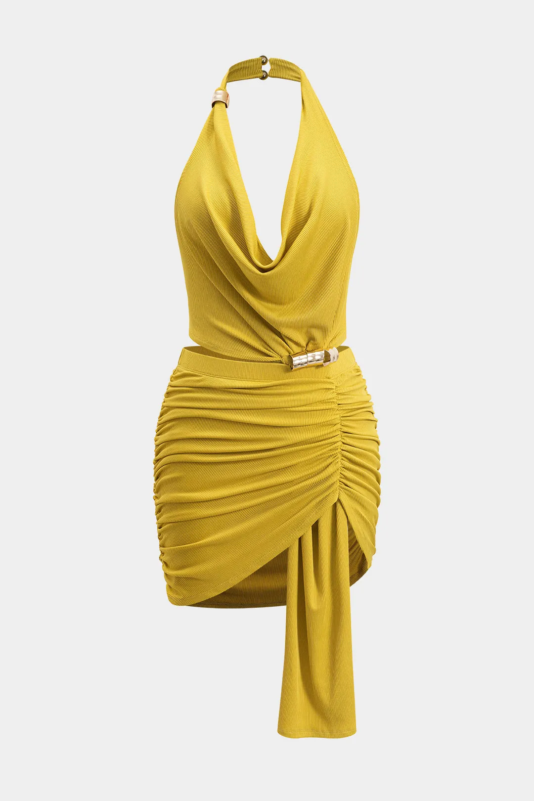 Metallisk detaljering Ruched Cowl Neck Mini Dress sold by Micas