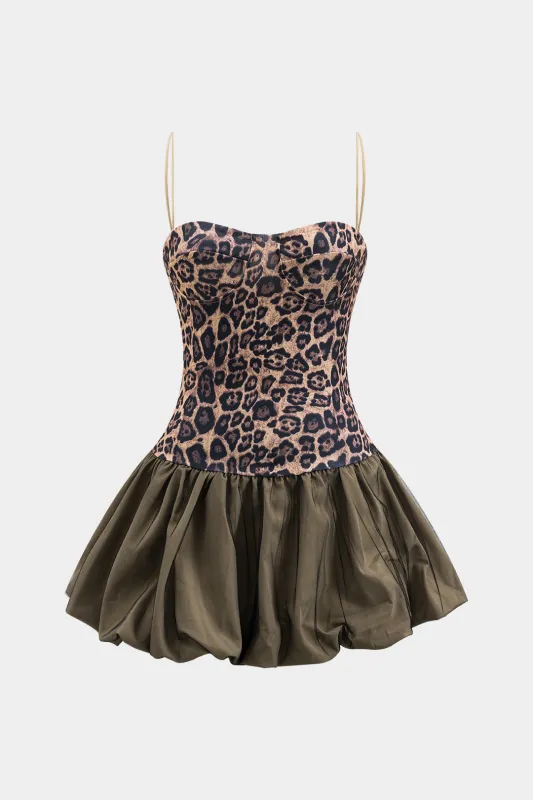 Leopard print ærmeløs rygfri stroppeløs mini kjole sold by Micas