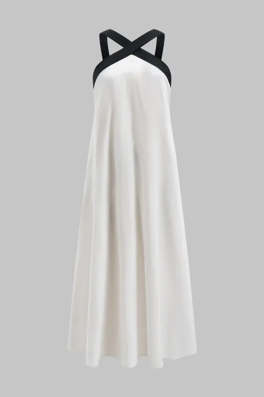 Linned halter hals ærmeløs maxi kjole sold by Micas