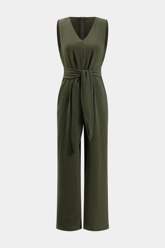 Tie front V-hals ærmeløs jumpsuit sold by Micas