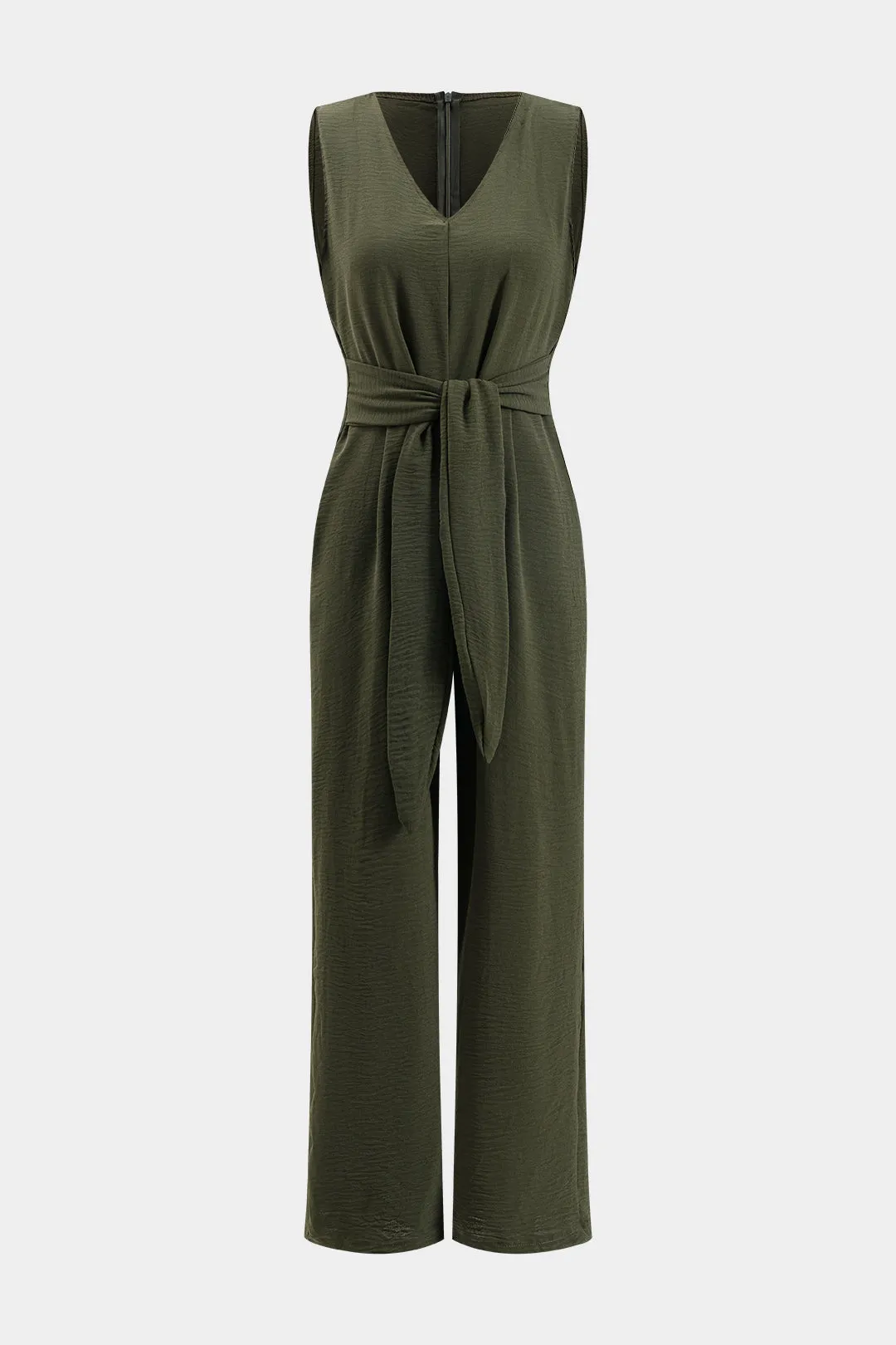 Tie front V-hals ærmeløs jumpsuit sold by Micas