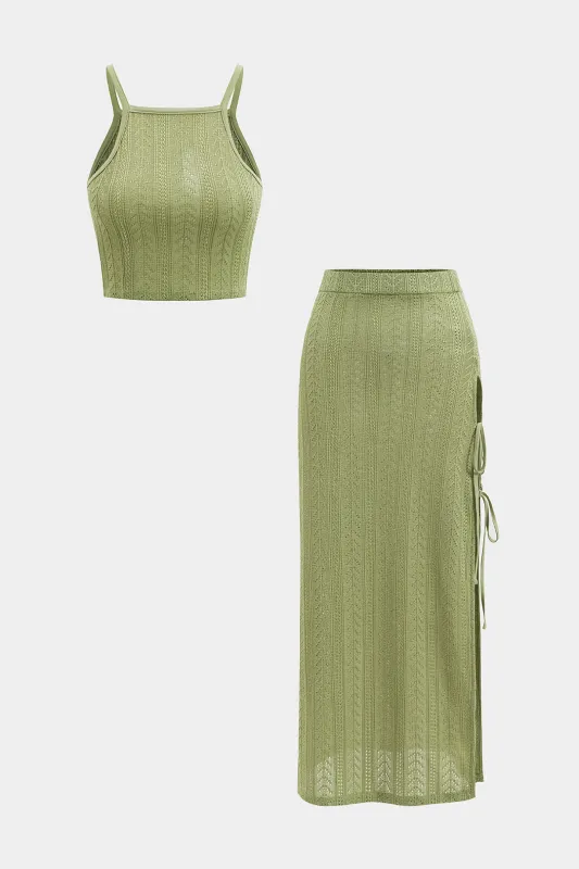Hollow Out Tie-Up Cami Top og nederdel sæt sold by Micas