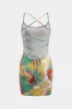 Tie farvestof udskriv rygfri ærmeløs slip mini kjole sold by Micas
