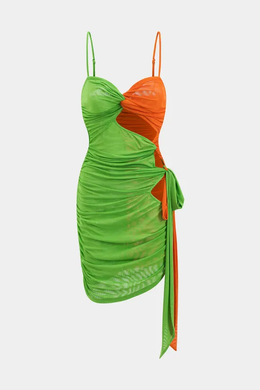 Contrast Mesh Tie Slip Mini Dress sold by Micas