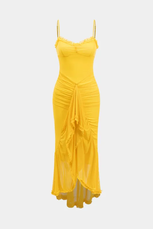 Mesh Slip Ruffle maxi kjole sold by Micas
