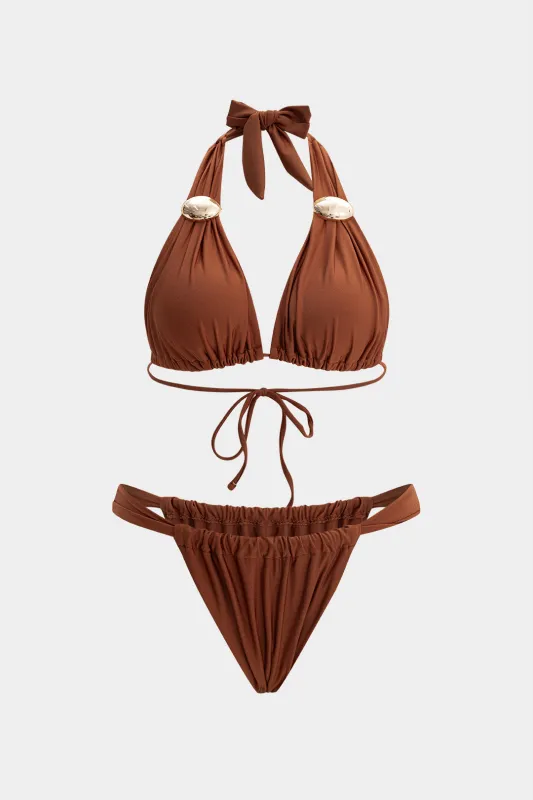Metallisk knyttet stroppet bikini -sæt sold by Micas