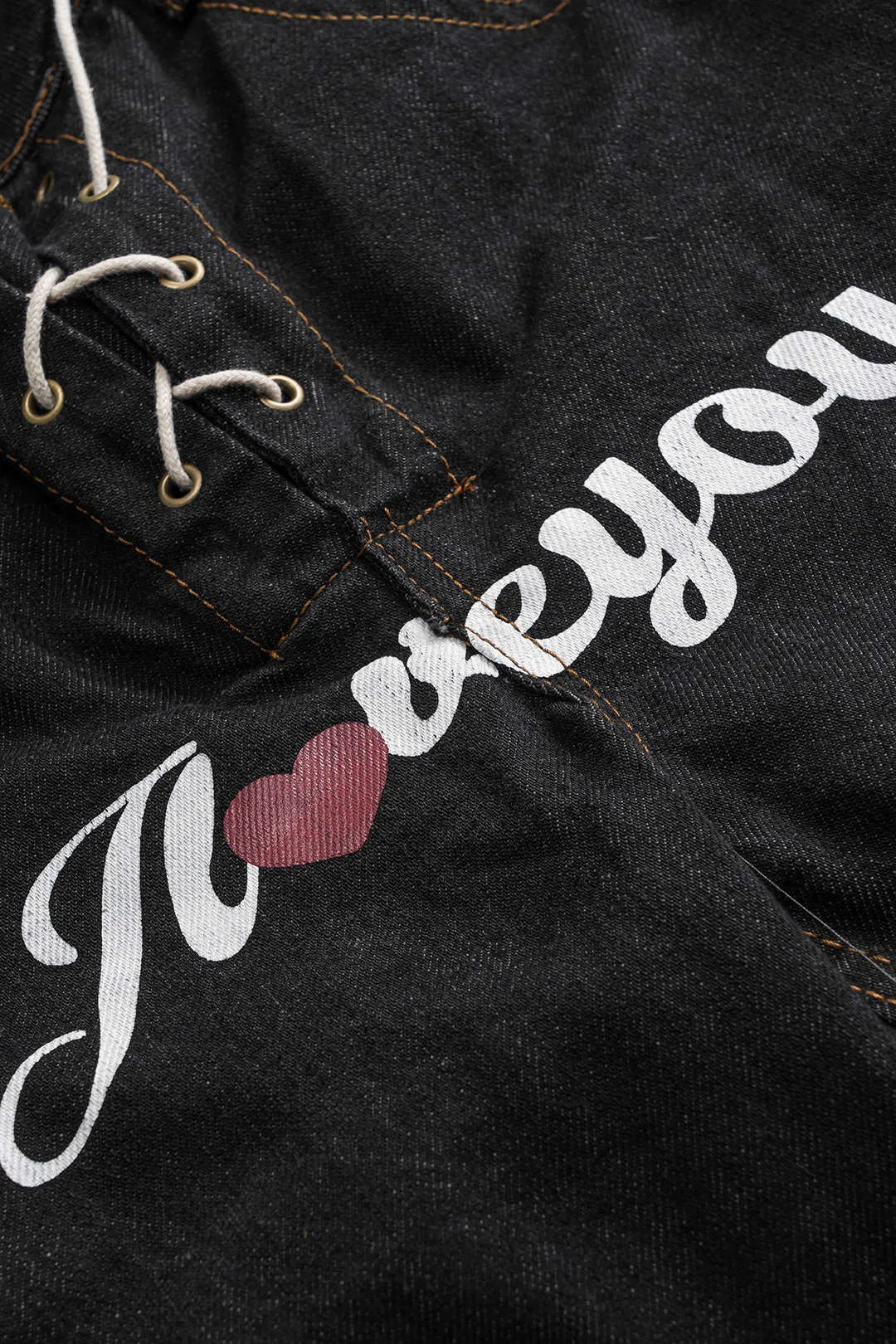 Brevprint denim Høj talje flettet brede ben tønde jeans sold by Micas product image thumbnail 3