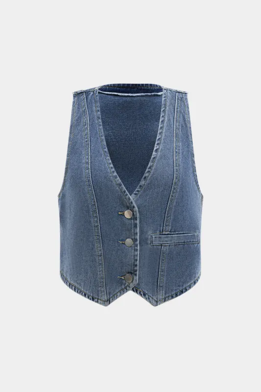 Denim -knap vest sold by Micas