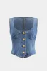 Denim -knap Bustier firkantet halsafgrøde top sold by Micas