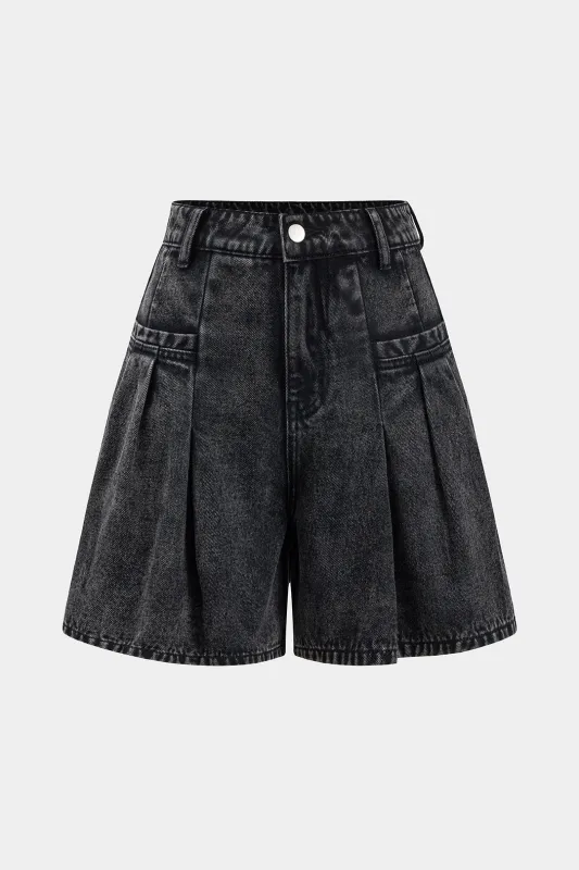 Denim plisserede vaskede shorts sold by Micas