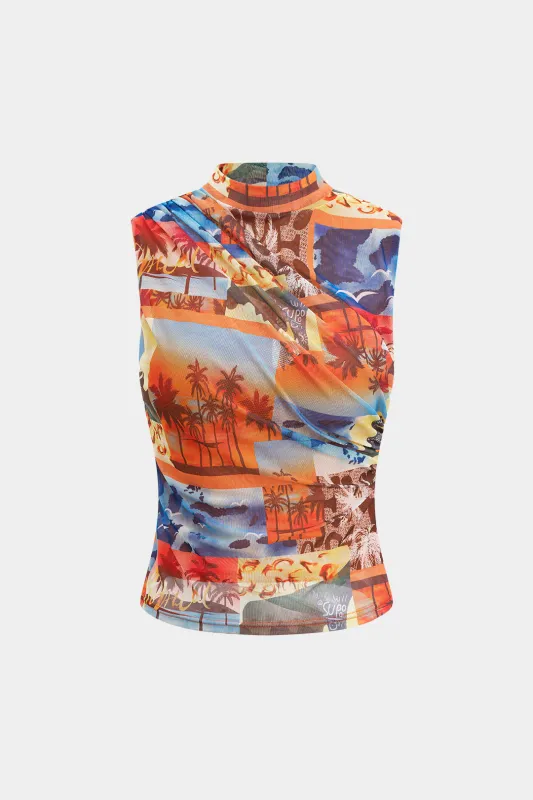 Trykt mesh Ruched Tank Top sold by Micas