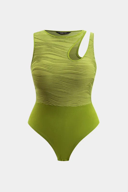 Plus størrelse asymmetrisk hul ud patchwork Ærmeløs bodysuit sold by Micas