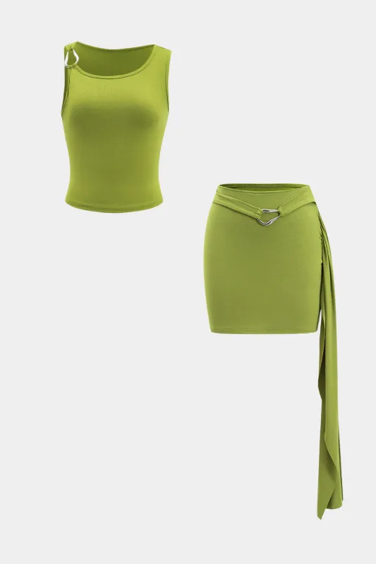 Metallisk detaljeret tank top og nederdel sold by Micas