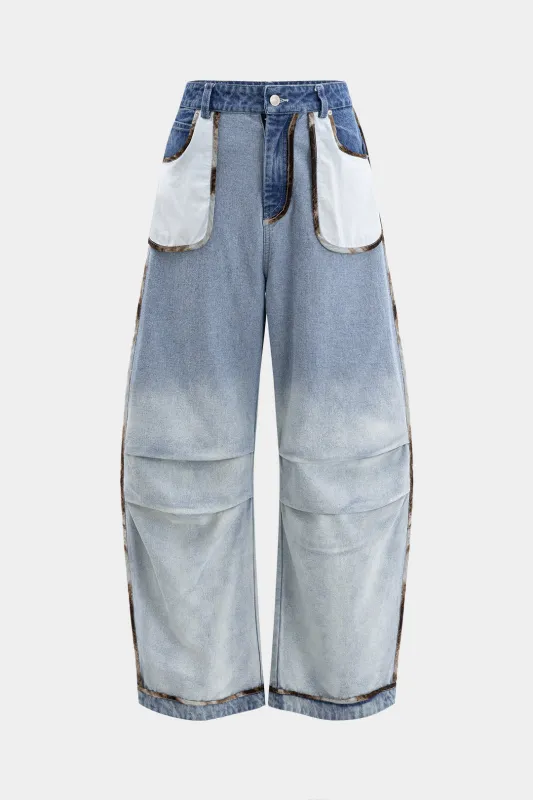 Denim ruched lomme brede ben tønde jeans sold by Micas