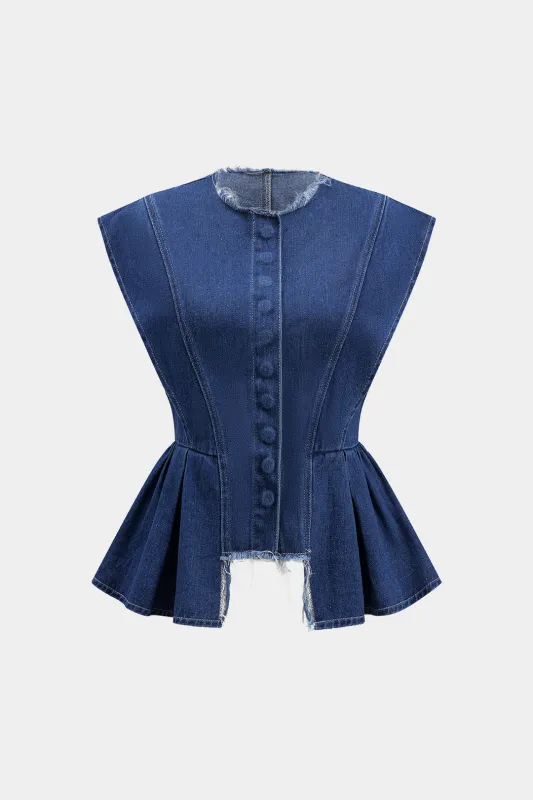 Denim plisseret afgrøde top sold by Micas