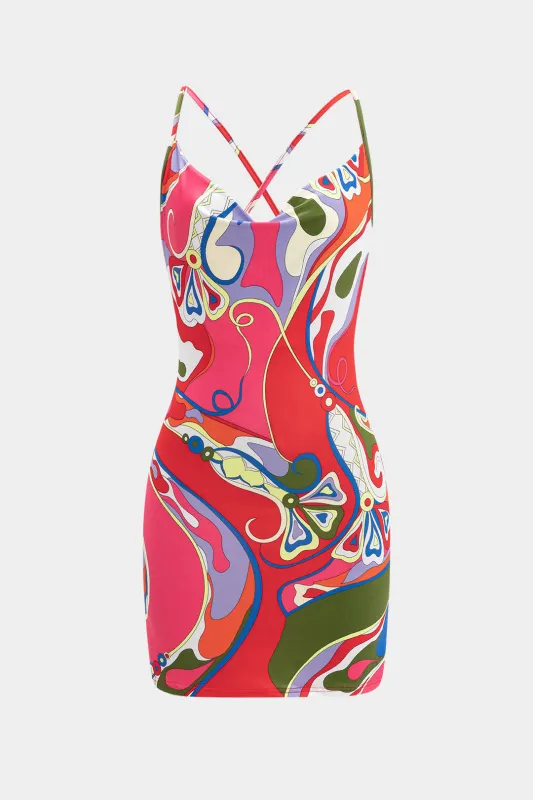 Abstrakt kontrast Print Rackless Slip ærmeløs mini kjole sold by Micas