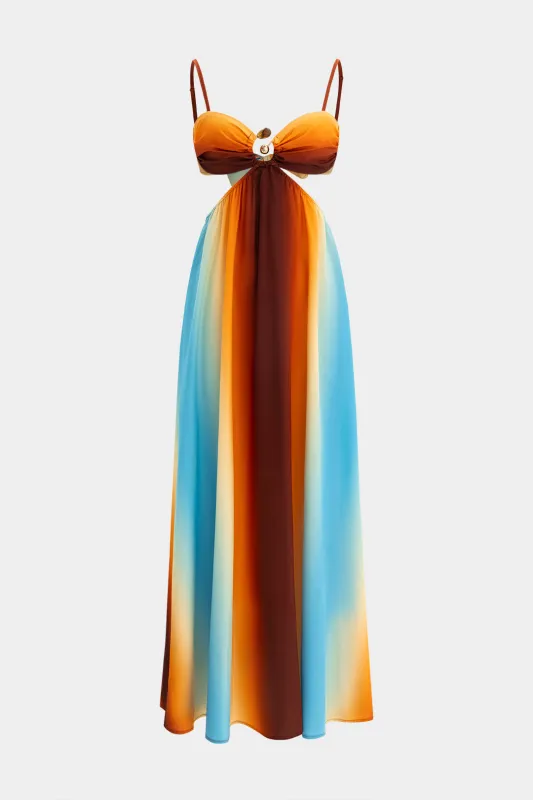 Rainbow Ombre Print Chiffon maxi kjole sold by Micas