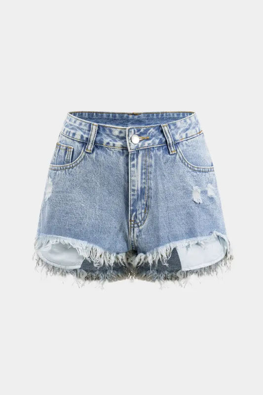 Denim vaskede knaplommehorts sold by Micas