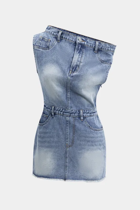 Denim asymmetrisk halsudskæring mini kjole sold by Micas