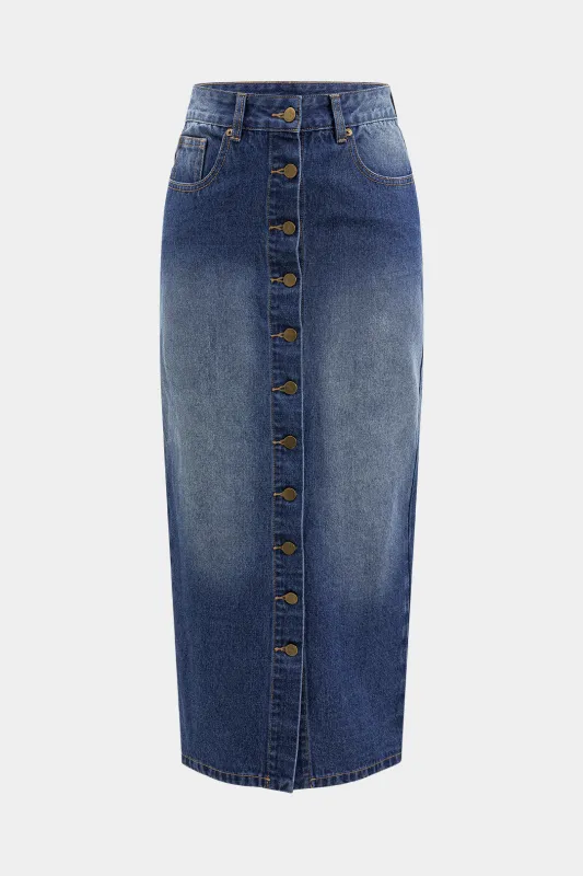 Denim High Slit High Waist Skirt sold by Micas