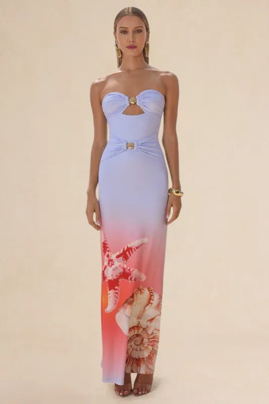 Tropisk print Ruched hul ud ærmeløs maxi kjole sold by Micas