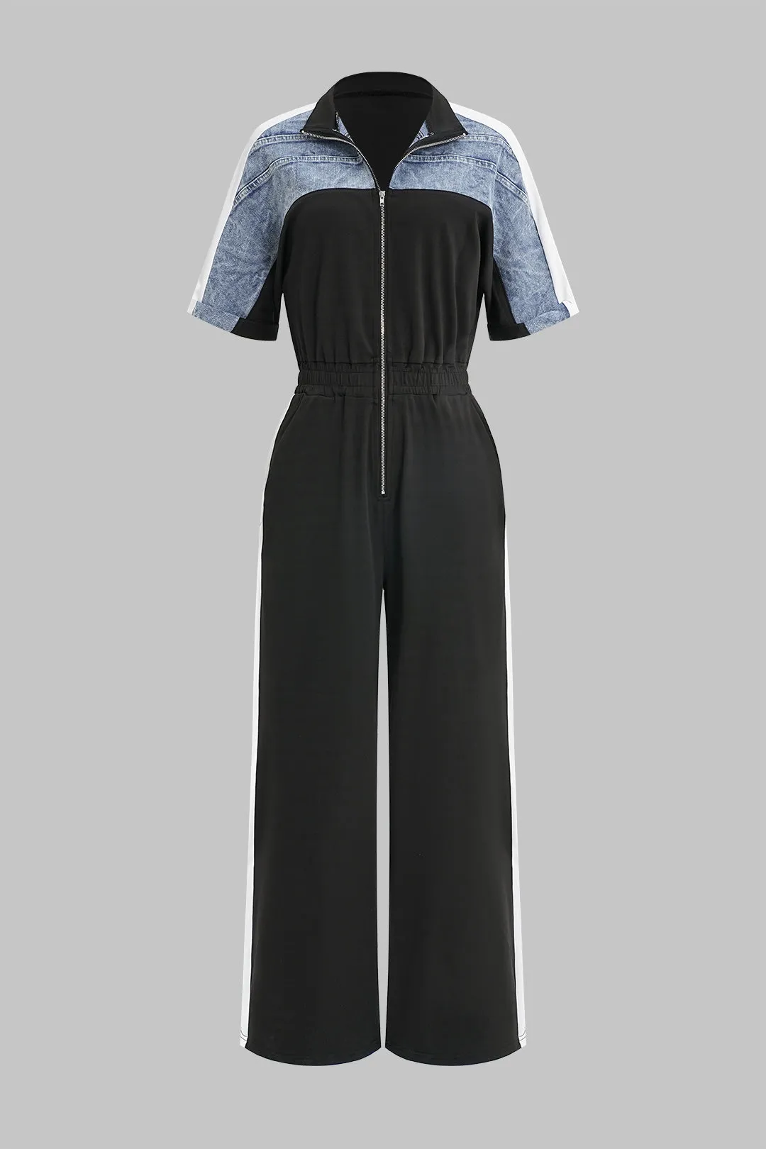 Patchwork lynlås kortærmet jumpsuit sold by Micas