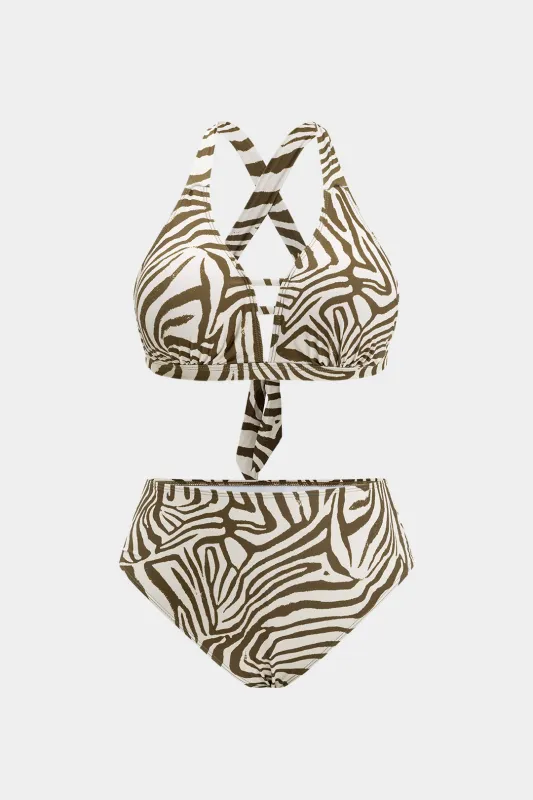 Plusstørrelse Zebra Stripe Print Tie Bikini Set sold by Micas