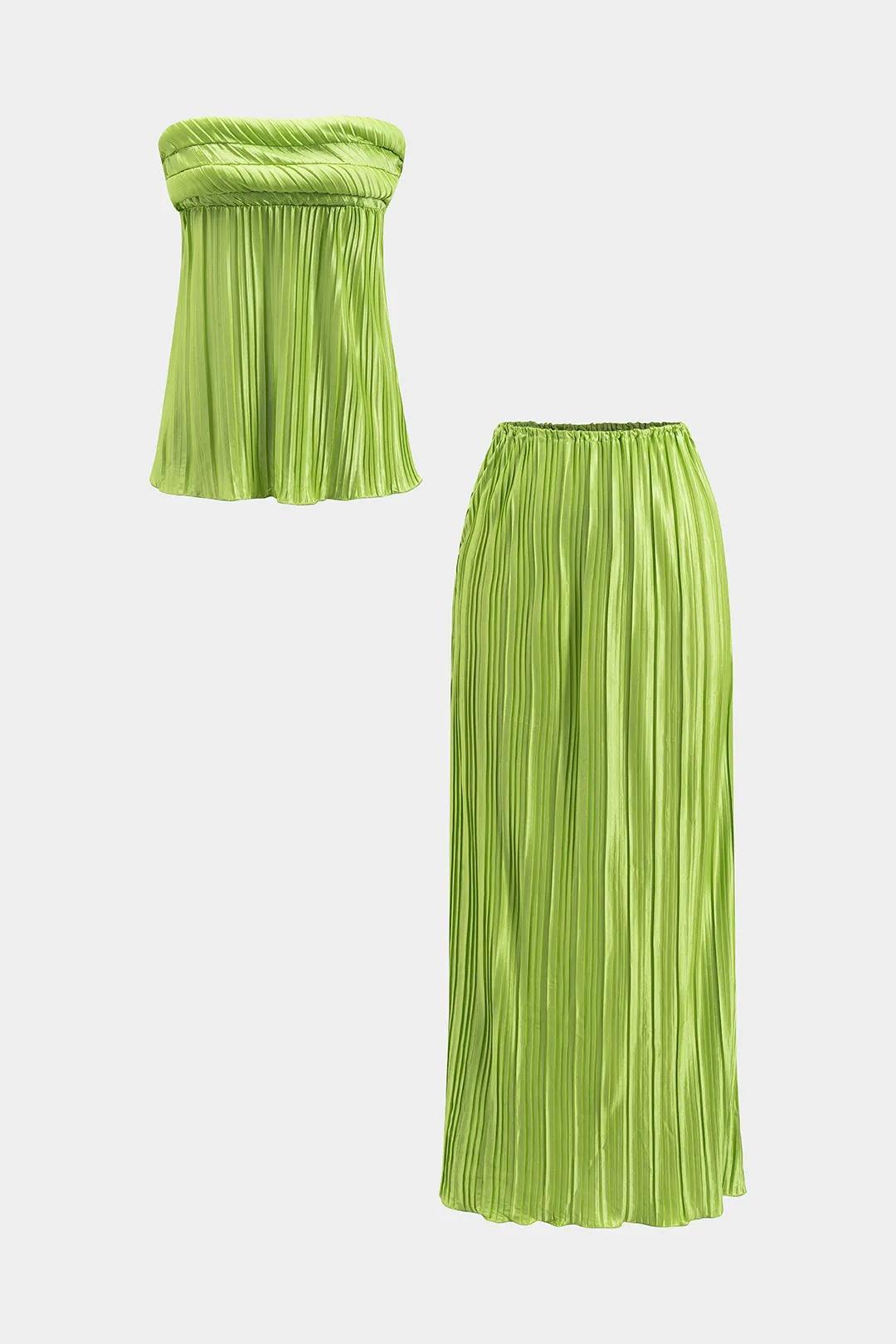 Satin plisseret stropløs top og nederdel sæt sold by Micas