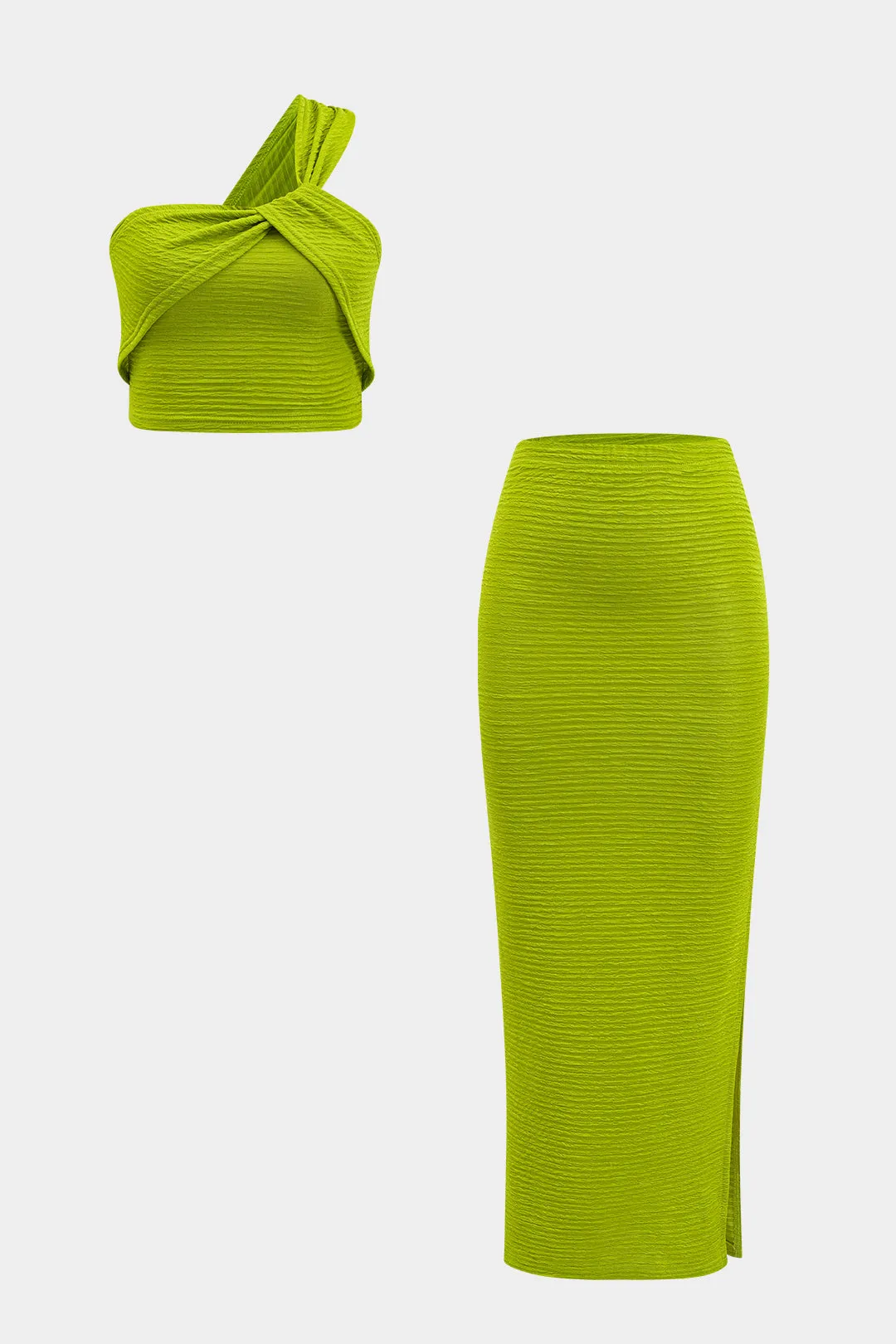 Asymmetrisk top og spalt nederdel sæt sold by Micas