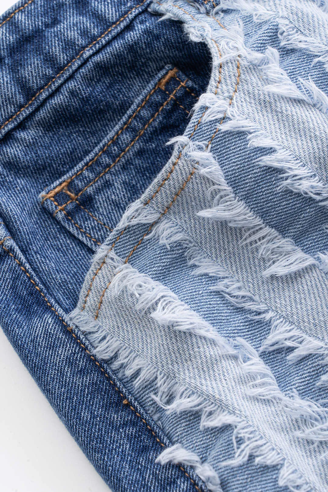 Denim Frayed Patchwork Mini Skirt sold by Micas product image thumbnail 3