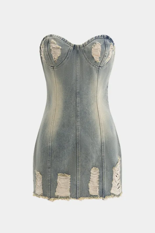 Denim nødlidende bustier stroppeløs kjole sold by Micas