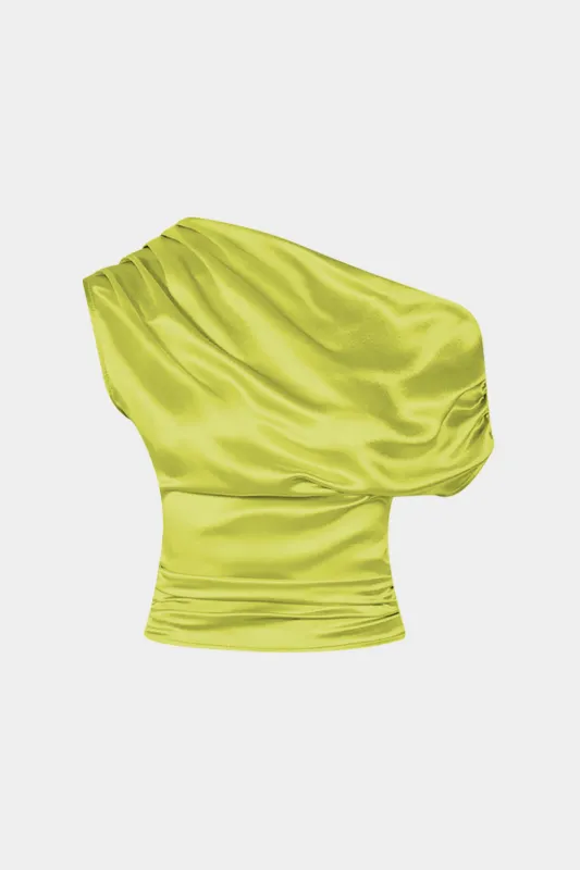 Satin asymmetrisk ruched t-shirt sold by Micas