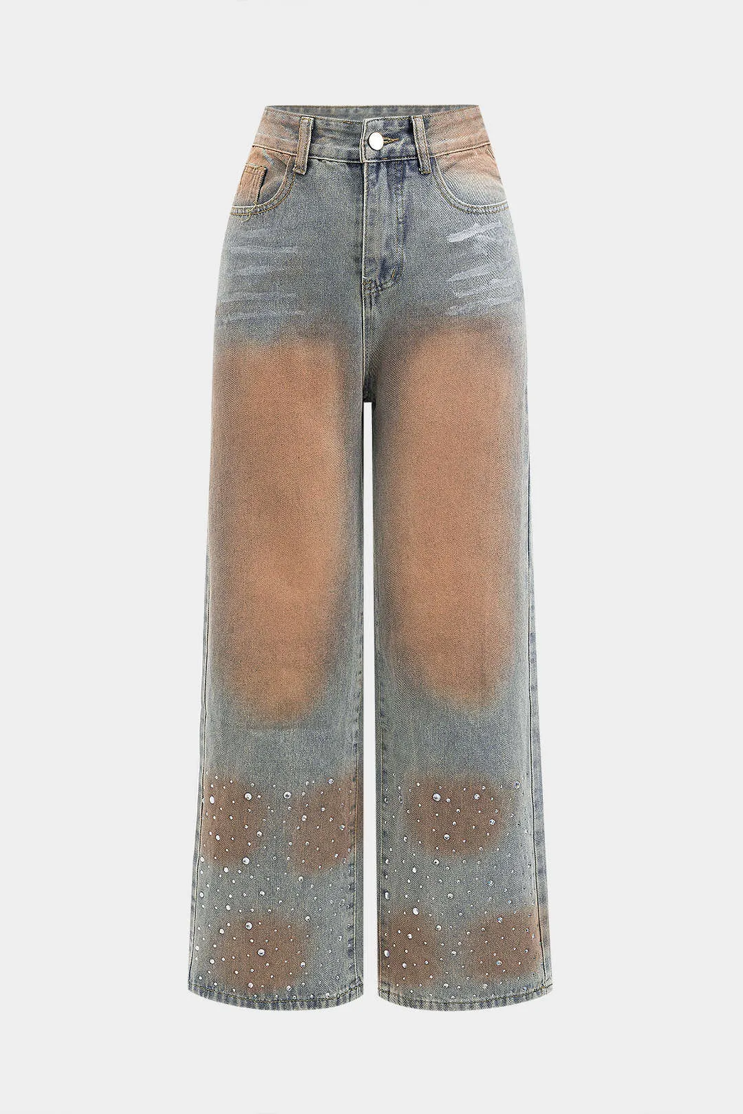 Denim vasket rhinestone lige ben jean sold by Micas