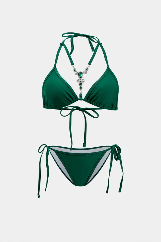 Rhinestone Strappy Bikini Set sold by Micas