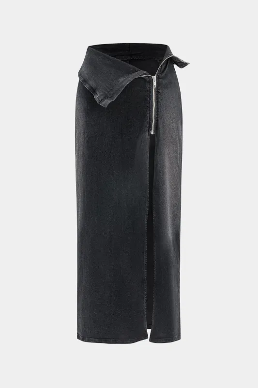 Denim lynlås høj talje split nederdel sold by Micas