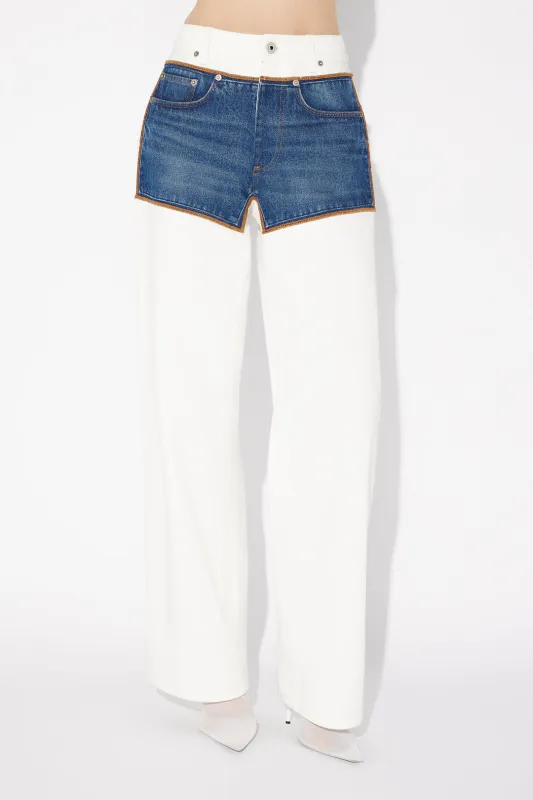 Farveblok trykt denim høj talje jeans sold by Micas