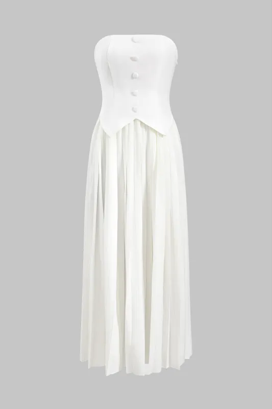 Chiffon plisset stroppeløs ærmeløs maxi kjole sold by Micas